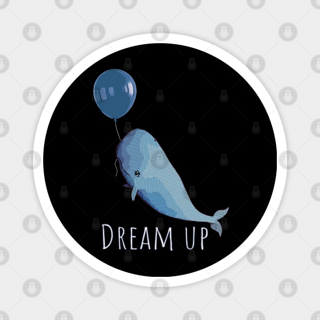 A white whale with geometric striped pattern and blue balloon Magnet by Collagedream